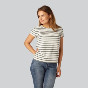Bambus t-shirt o-hals stribet i oliven/beige til damer - Bambuni
