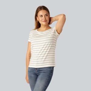 Bambus t-shirt o-hals stribet i sand/beige til damer - Bambuni