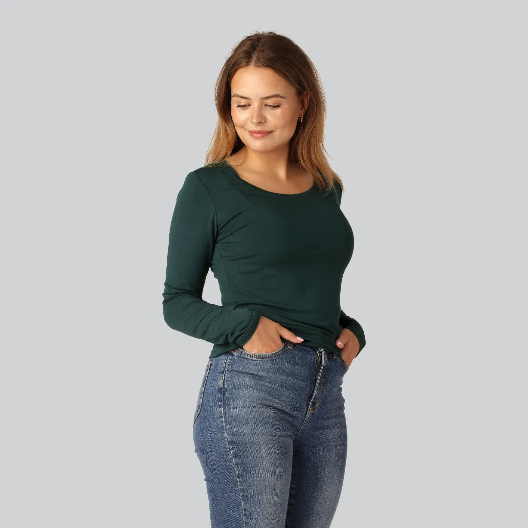 Bambus langærmet T-shirt i grøn til kvinder - Bambuni