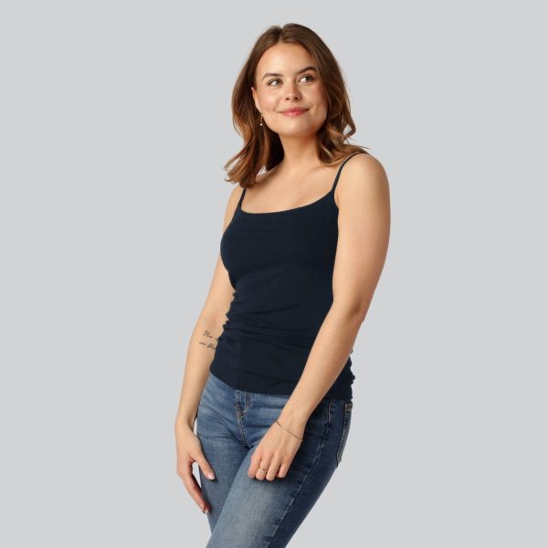 Bambus dame top i navy blå m. smal strop - Bambuni