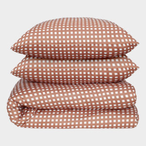 Bambus sengetøj hvid/orange ternet 200Ã220 - Bambuni