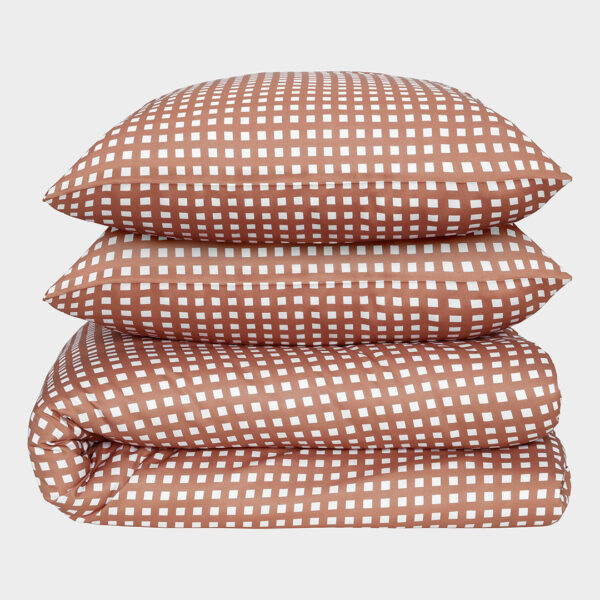 Bambus sengetøj hvid/orange ternet 200Ã220 - Bambuni