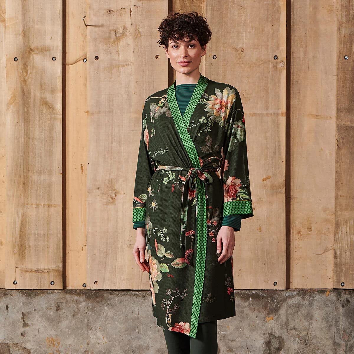 XL Naomi Kimono Tokyo Bouquet Dark Green