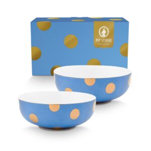 Set/2 Bowls Dot Delight Light Blue-Gold 20cm
