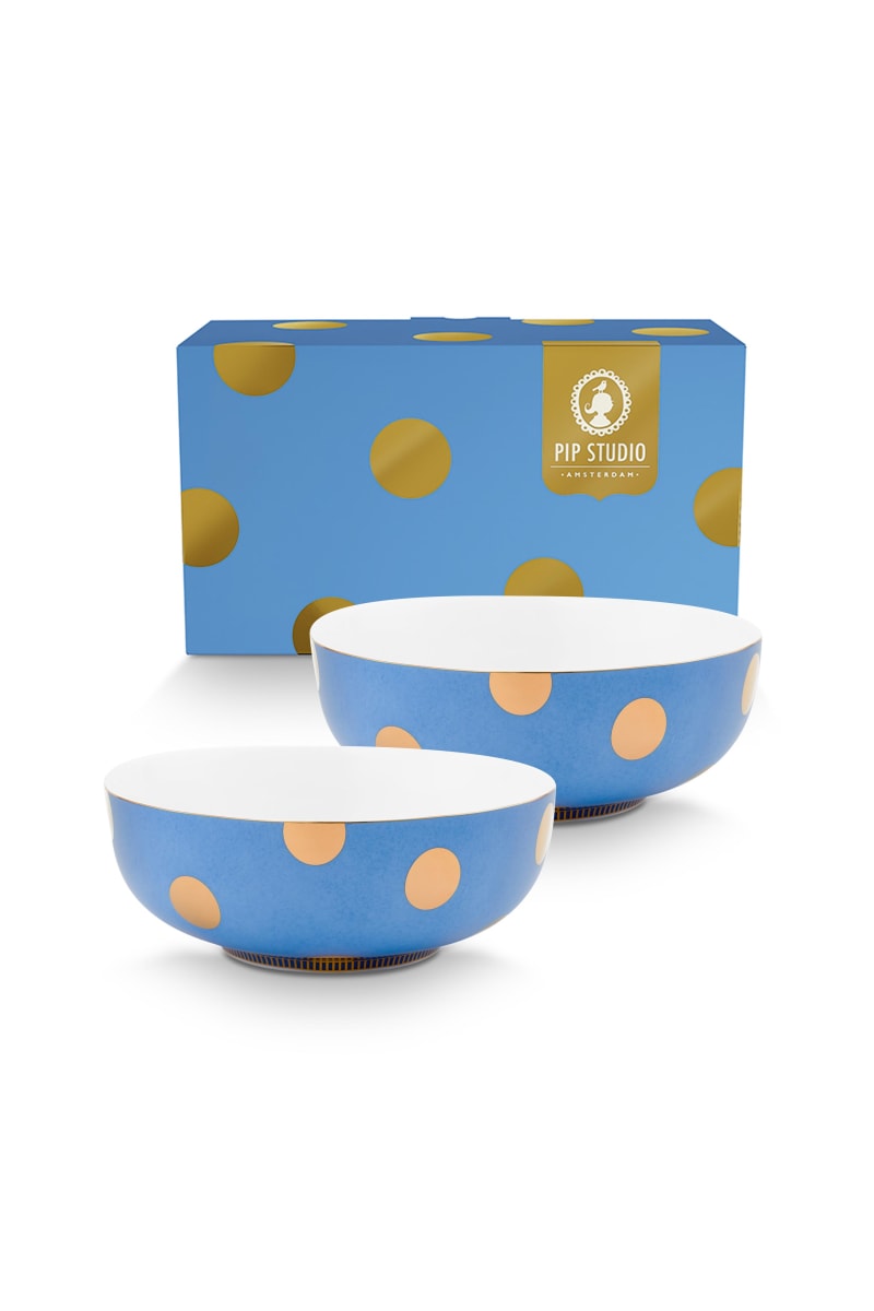 Set/2 Bowls Dot Delight Light Blue-Gold 20cm