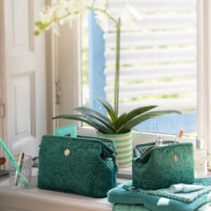 Cosmetic Purse Small Velvet Quilted Green 19x12x8.5cm