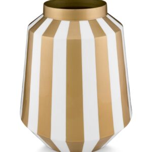 Vase Metal Stripes White-Gold 24x29cm