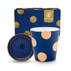 Set/2 Mug Small without Ear & Tea Tips Dot Delight Navy-Gold