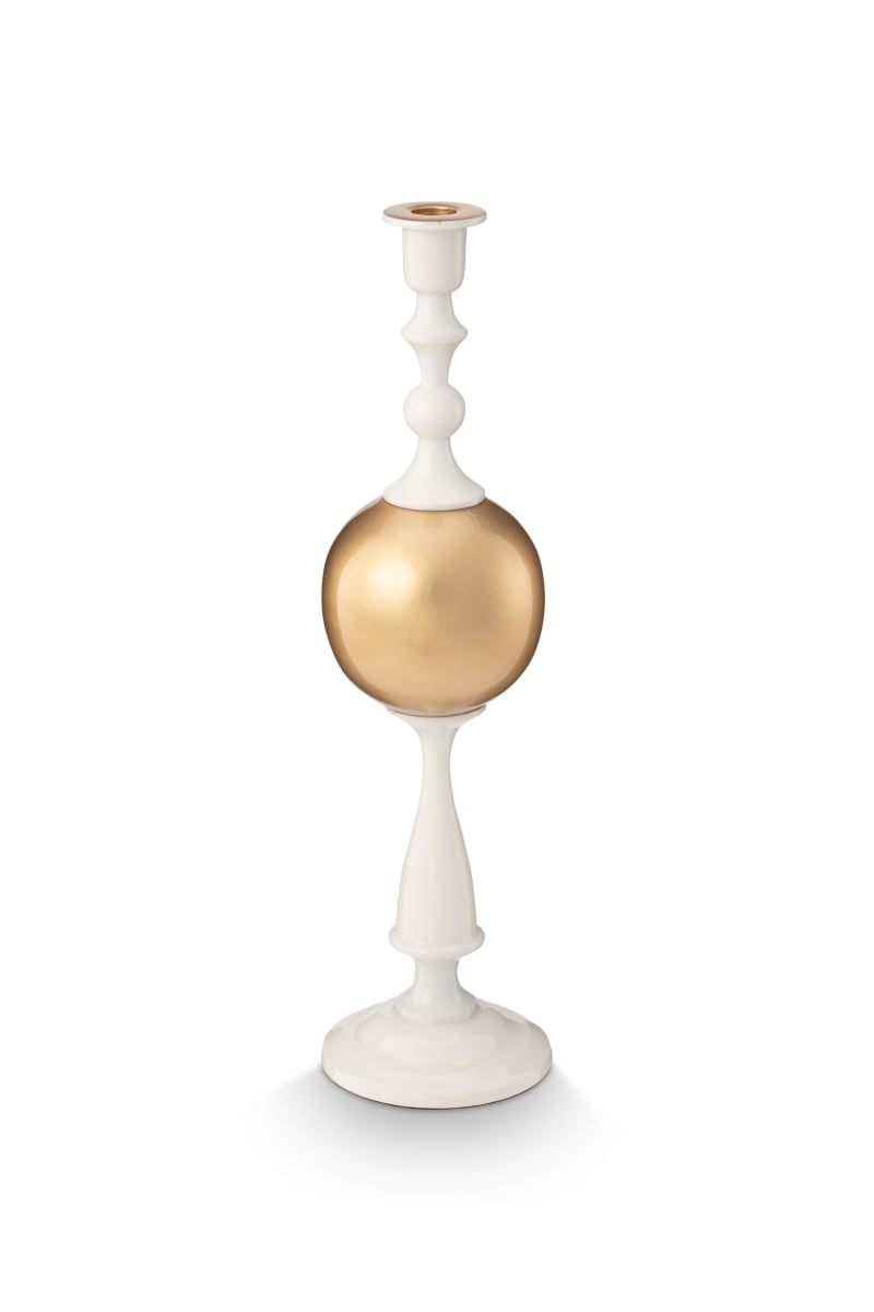 Candle Holder Metal Sphere Large White-Gold 44cm