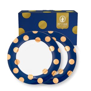 Set/2 Plates Dot Delight Navy-Gold 23cm
