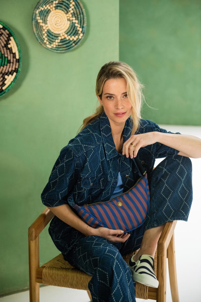 Pip Studio Freya Half Moon Cross Body Bag Stripe Blue 34x10x16cm