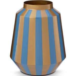 Vase Metal Stripes Light Blue-Gold 24x29cm