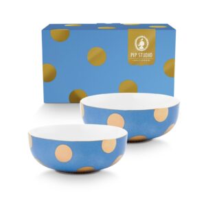 Set/2 Bowls Dot Delight Light Blue-Gold 15cm