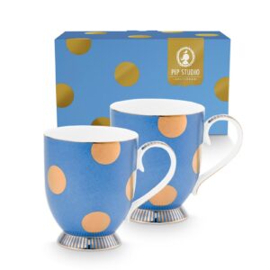 Set/2 Mugs Large Dot Delight Light Blue-Gold