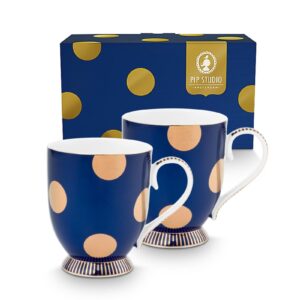 Set/2 Mugs Large Dot Delight Navy-Gold