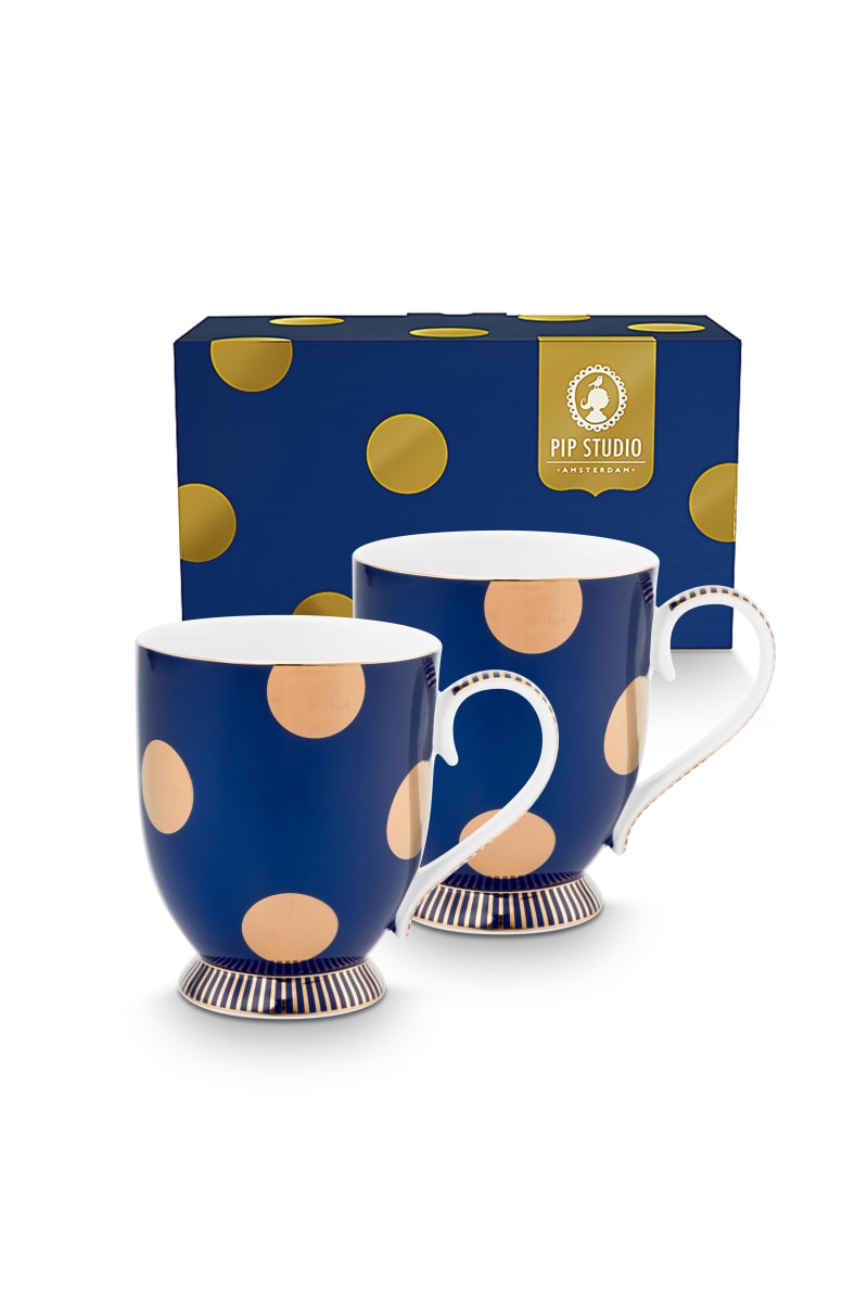 Set/2 Mugs Large Dot Delight Navy-Gold
