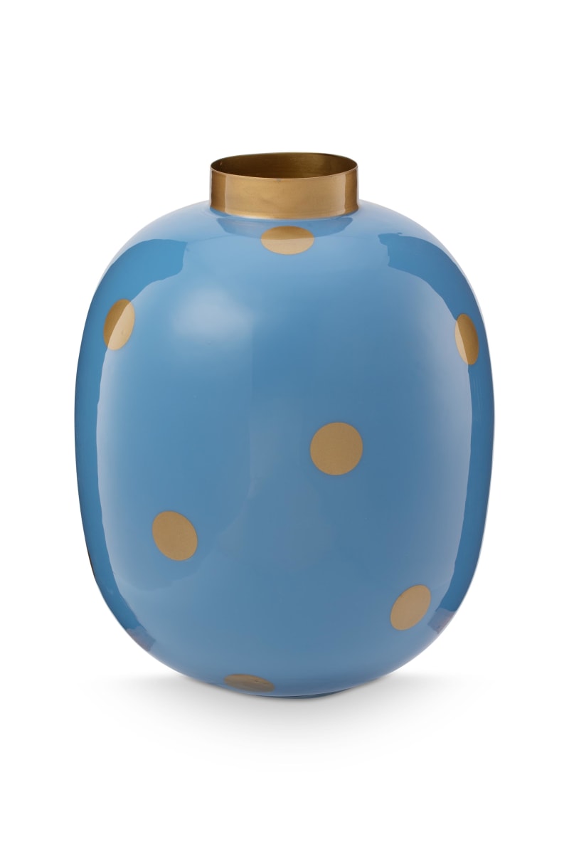 Vase Metal Dots Light Blue-Gold 32cm