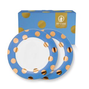 Set/2 Plates Dot Delight Light Blue-Gold 21cm
