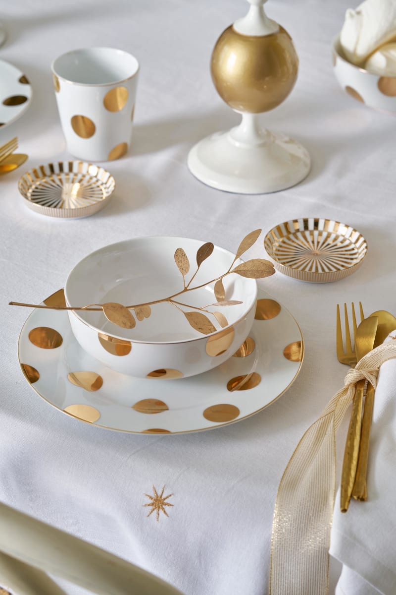 Set/2 Bowls Dot delight White- Gold 20 cm