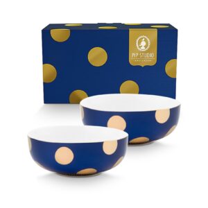 Set/2 Bowls Dot Delight Navy-Gold 15cm