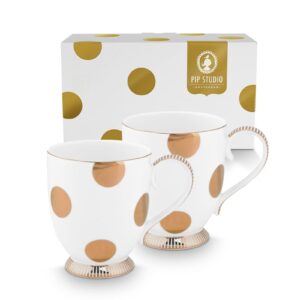 Set/2 Mugs Large Dot Delight White-Gold