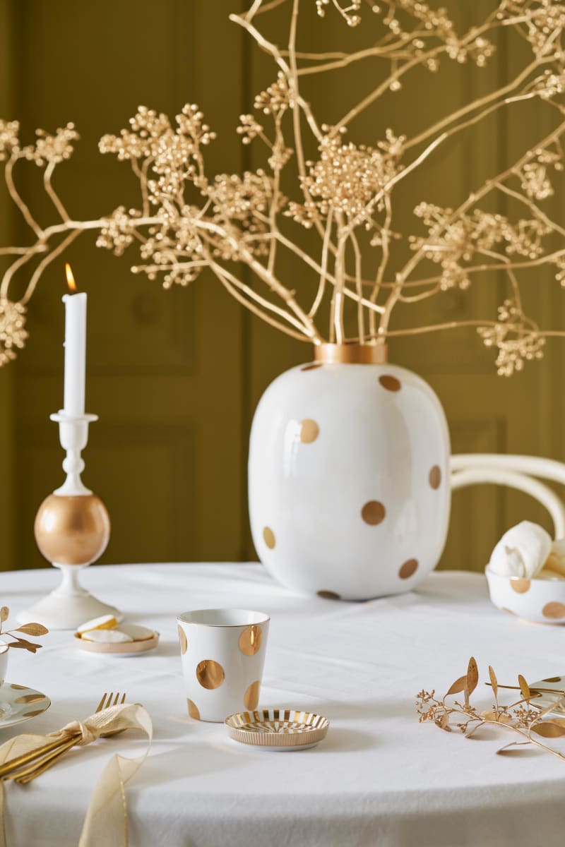 Vase Metal Dots White-Gold 32cm