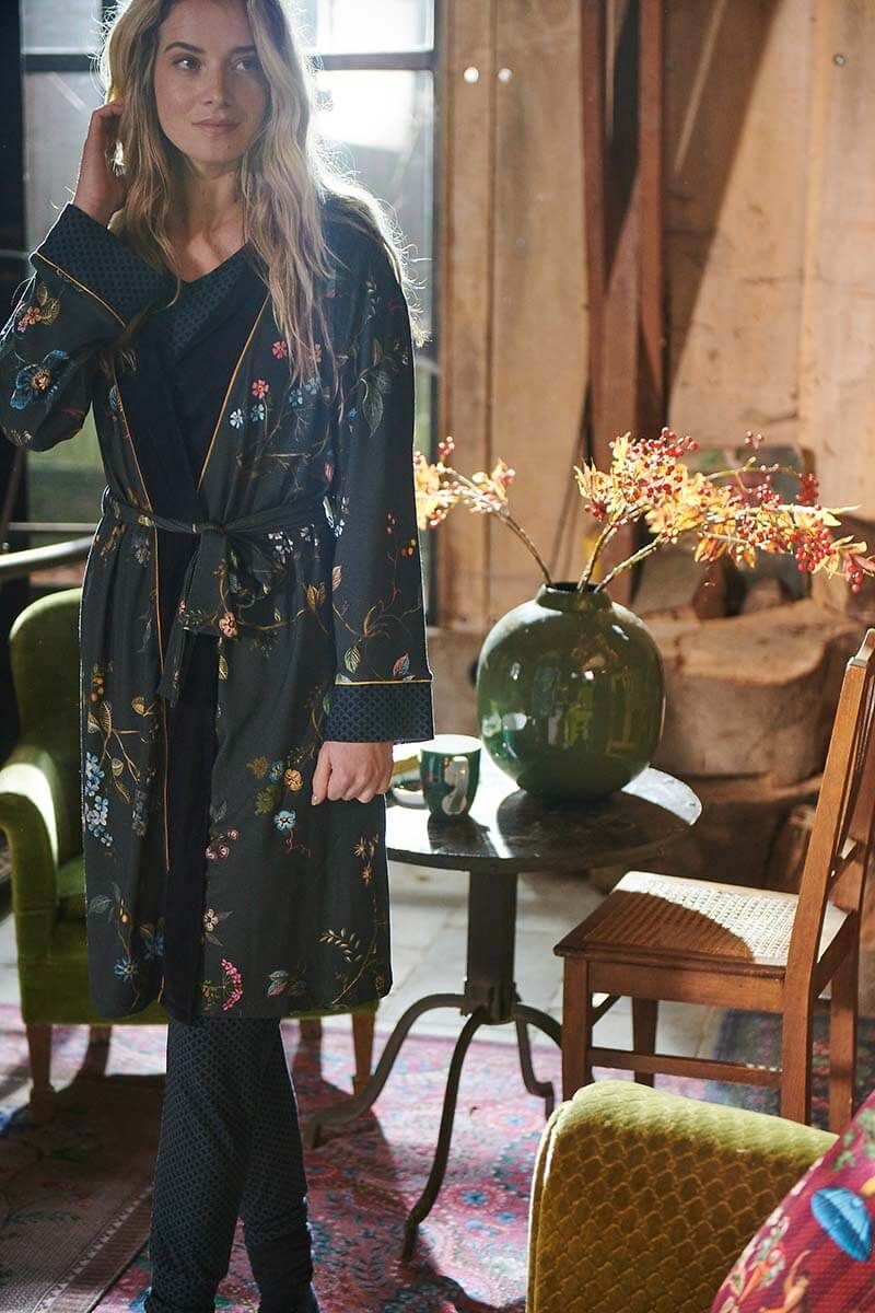 XS Nisha Kimono Kawai Flower Dark Blue XS