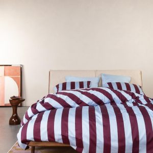 Minte Stripe Mauve wine - Ice blue 140x200+60x63