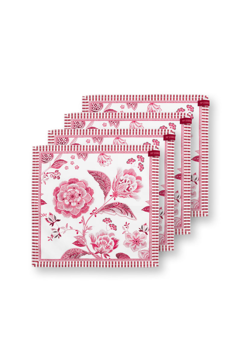 Pip Studio Set/4 Napkins Royal Regal Flower Red 40x40cm