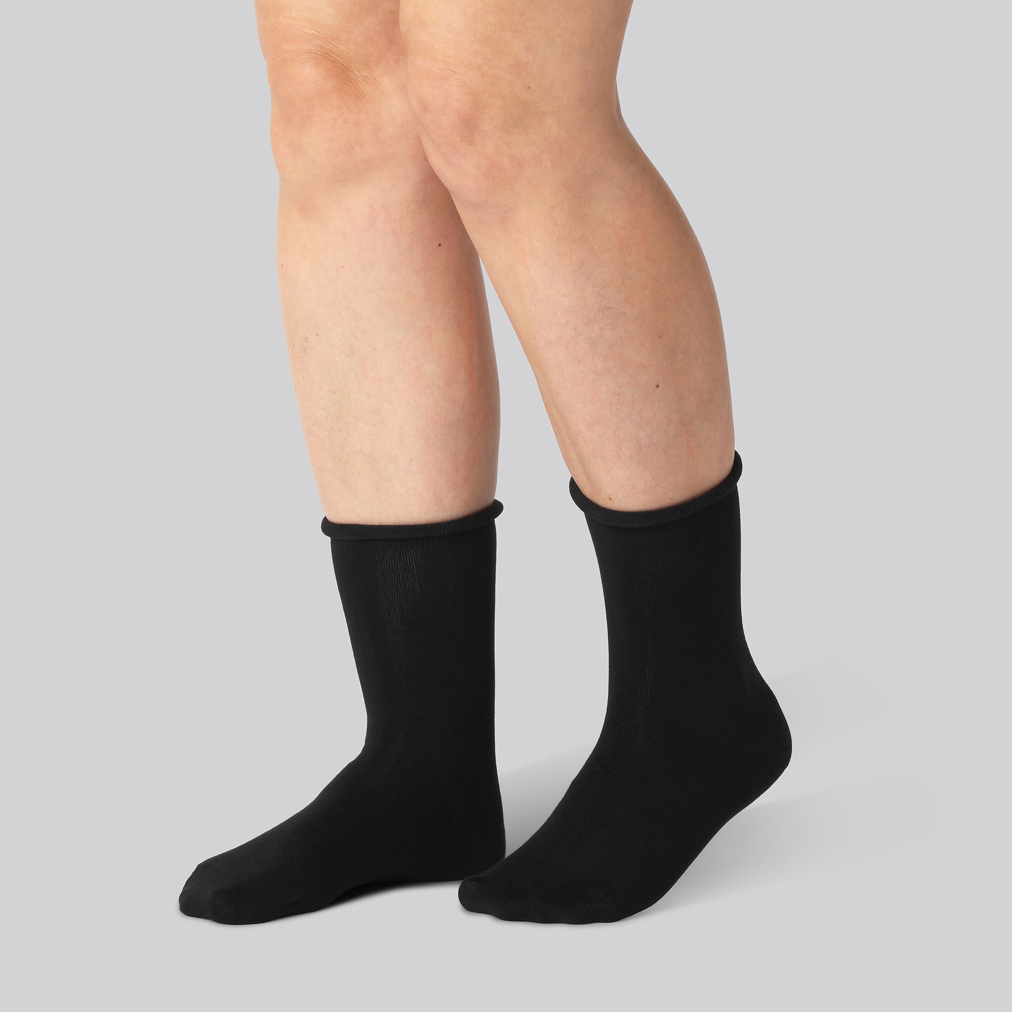 Bambus strømper m. rullekant i sort til damer - Bambuni