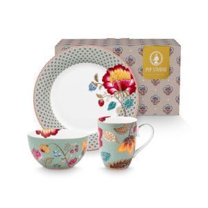 Set/3 Breakfast Set Blooming Tales Fantasy Blue