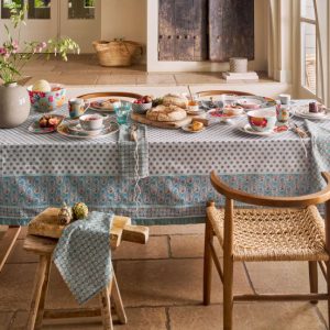 Table Cloth Blooming Tales Khaki-Blue 150x250cm