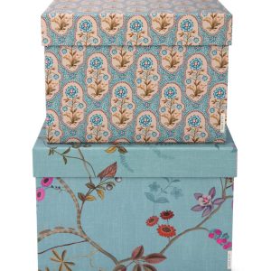 Set/2 Box Square Blooming Tales Blue-Khaki