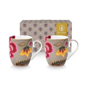 Set/2 Mugs Small Blooming Tales Fantasy Khaki