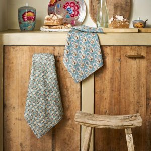 Set/2 Tea Towels Blooming Tales Bustani-Pashmina Khaki-Blue 50x70cm