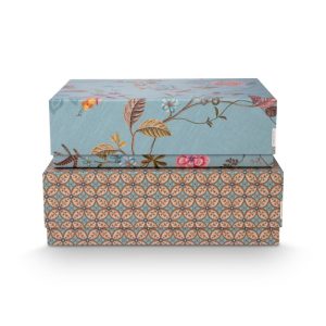 Set/2 Box Rectangular Blooming Tales Blue-Khaki