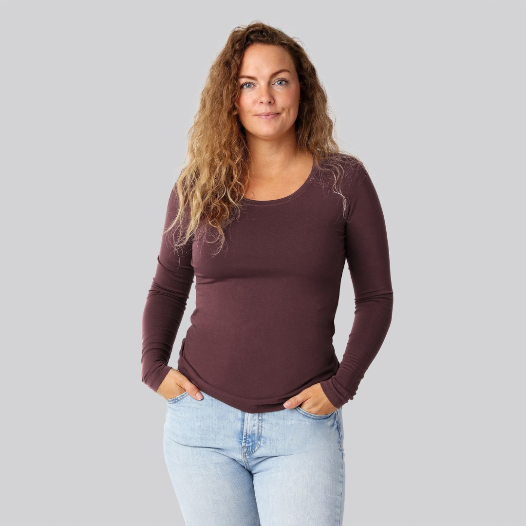 Bambus langærmet t-shirt bordeaux damer - Bambuni
