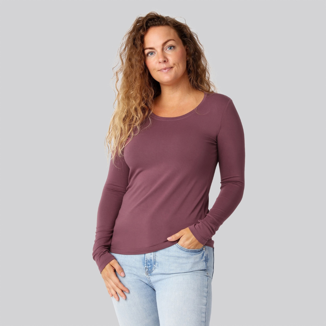 Bambus langærmet t-shirt rose damer - Bambuni