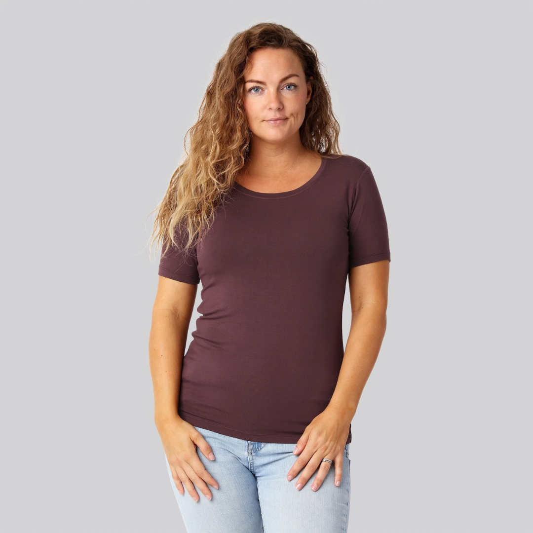 Bambus t-shirt o-hals bordeaux damer - Bambuni