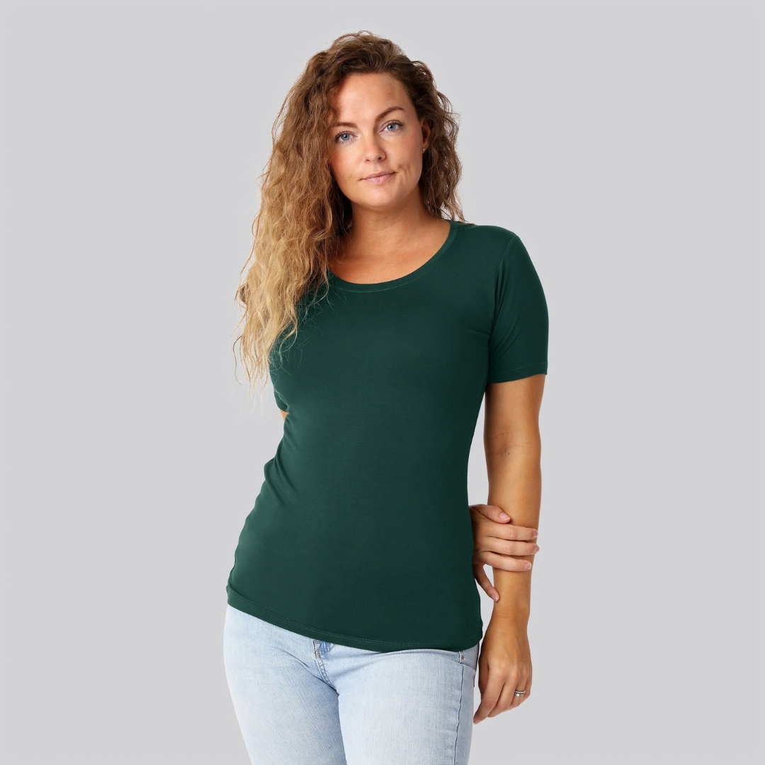 Bambus t-shirt o-hals grøn damer - Bambuni