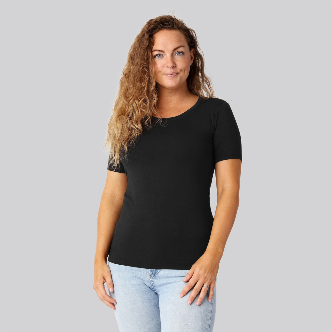 Bambus t-shirt o-hals sort damer - Bambuni