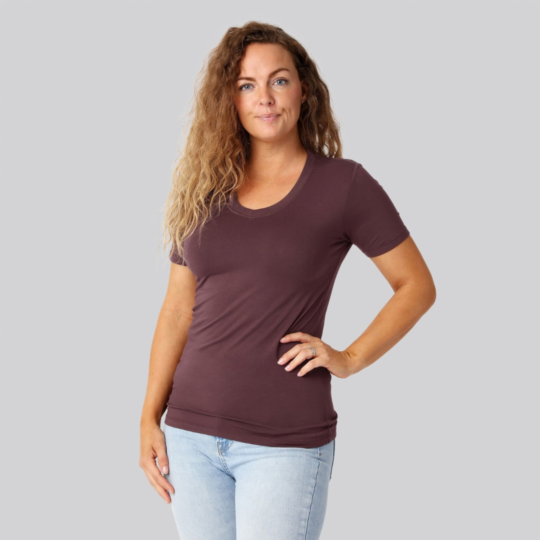 Bambus t-shirt v-hals bordeaux damer - Bambuni