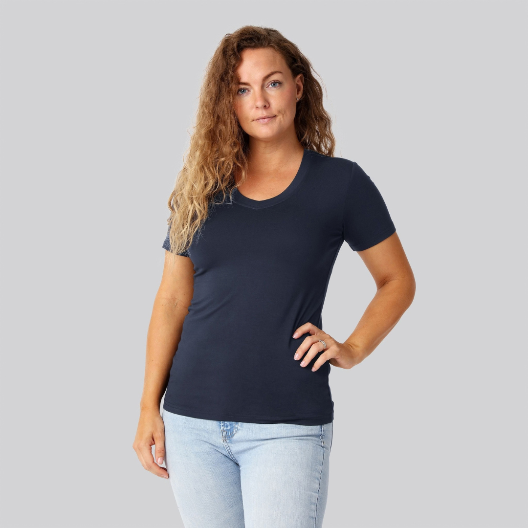 Bambus t-shirt v-hals navy damer - Bambuni