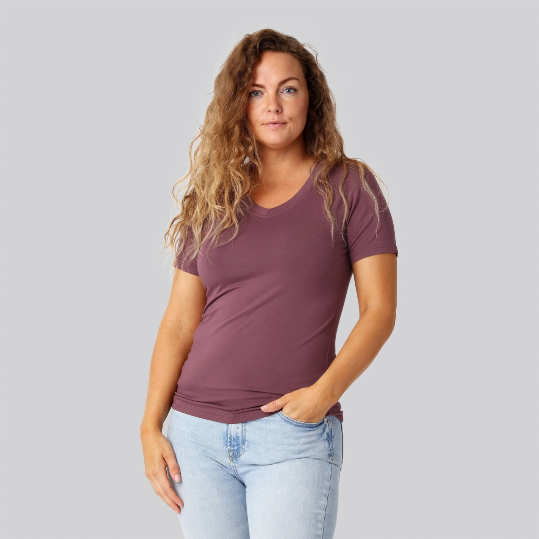 Bambus t-shirt v-hals rose damer - Bambuni