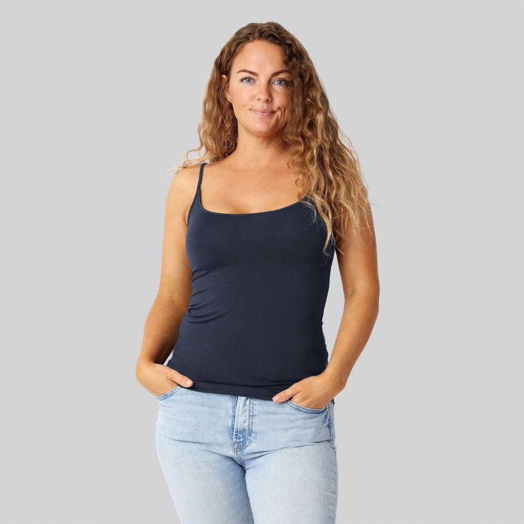 Bambus top m. smal strop navy damer - Bambuni